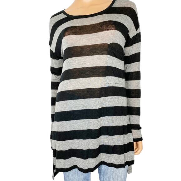 BCBGMaxAzria gray & black striped lightweight sweater tunic TOP women's S small - Picture 1 of 7